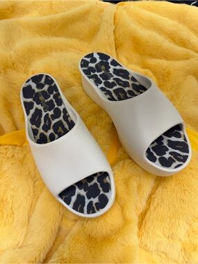 BareTraps Cream Slide Mules with Leopard-Print Insole